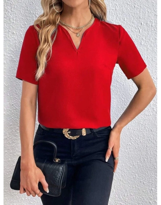 Kadın Kısa Kollu V Yakalı Ithal Krep Elbise