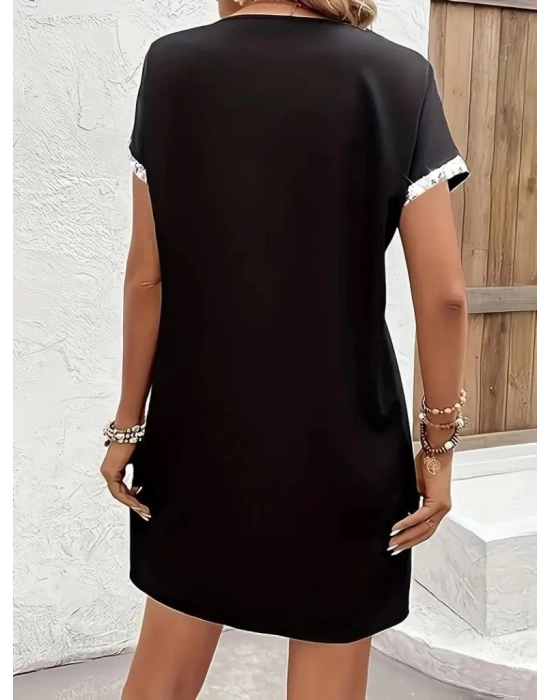 Kadın Kısa Kollu V Yakalı Janjan Krep Elbise