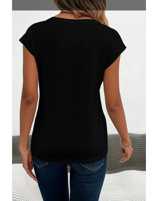 Kadın Kısa Kollu V Yakalı Kalp Desen Viskon Bluz