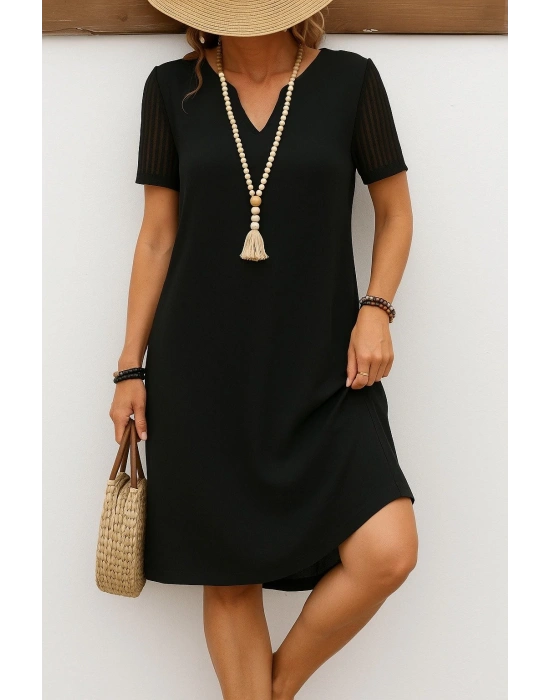 Kadın Kısa Kollu V Yakalı Kısa Janjan Krep Elbise