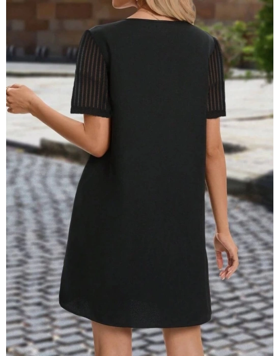 Kadın Kısa Kollu V Yakalı Kısa Janjan Krep Elbise