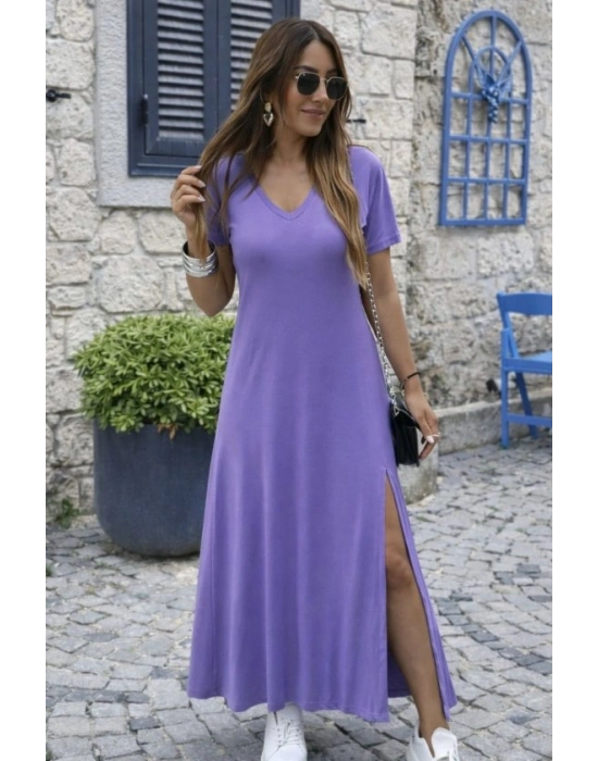 Kadın Kısa Kollu V Yakalı Maksi Boy Viskon Elbise