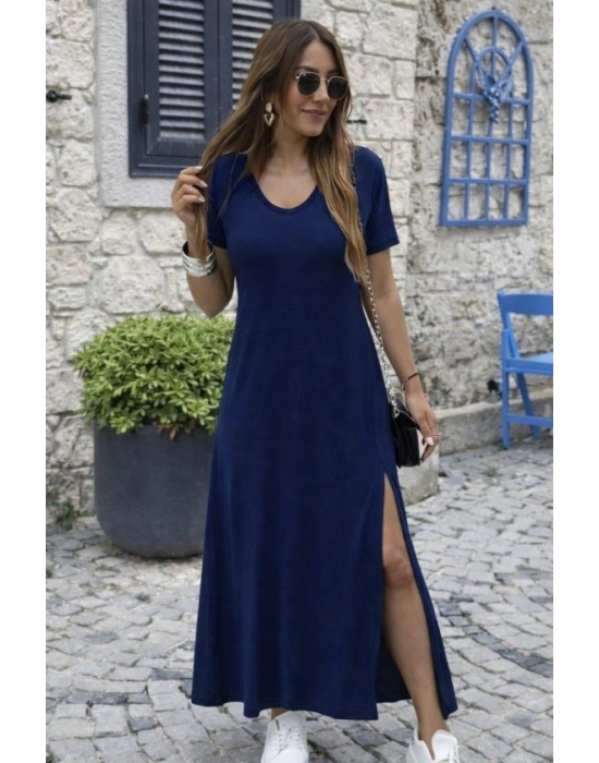 Kadın Kısa Kollu V Yakalı Maksi Boy Viskon Elbise