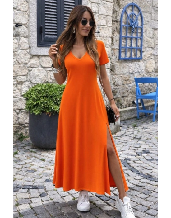 Kadın Kısa Kollu V Yakalı Maksi Boy Viskon Elbise