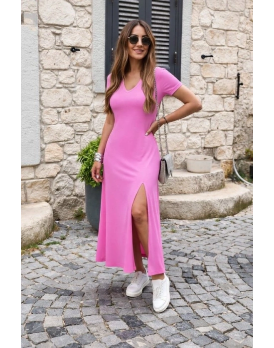 Kadın Kısa Kollu V Yakalı Maksi Boy Viskon Elbise