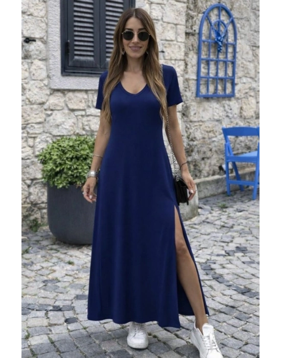 Kadın Kısa Kollu V Yakalı Maksi Boy Viskon Elbise