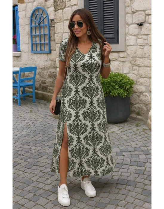 Kadın Kısa Kollu V Yakalı Maksi Boy Viskon Elbise