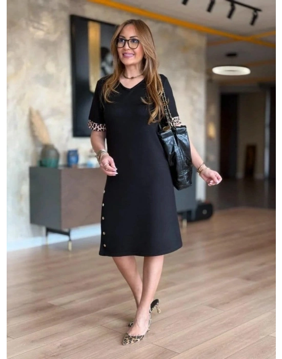 Kadın Kısa Kollu V Yakalı Midi Viskon Iki Iplik Elbise