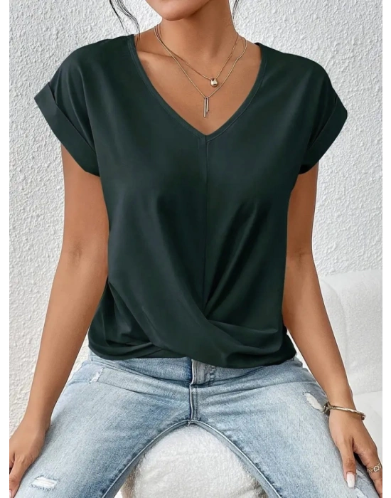 Kadın Kısa Kollu V Yakalı önden çapraz Geçmeli Detay Viskon Bluz