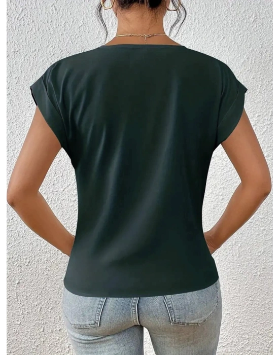 Kadın Kısa Kollu V Yakalı önden çapraz Geçmeli Detay Viskon Bluz