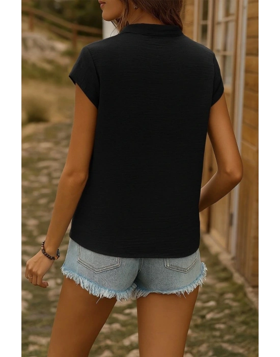 Kadın Kısa Kollu V Yakalı önden Düğmeli Müslim Gömlek