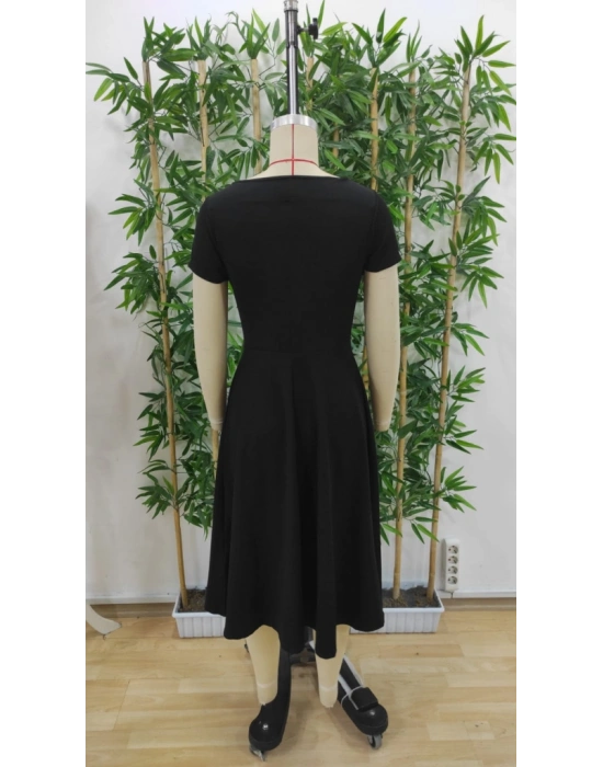 Kadın Kısa Kollu V Yakalı önden Pileli Janjan Krep Elbise