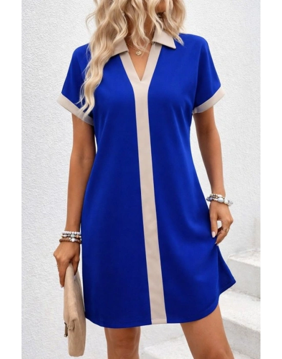 Kadın Kısa Kollu V Yakalı Onden şerit Detaylı Yakalı Kısa Janjan Krep Elbise