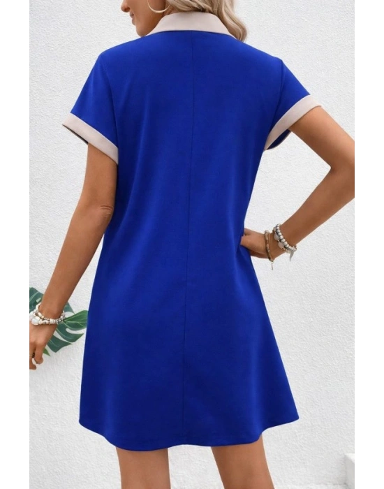 Kadın Kısa Kollu V Yakalı Onden şerit Detaylı Yakalı Kısa Janjan Krep Elbise