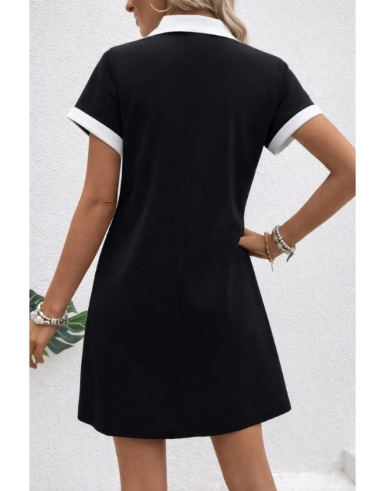 Kadın Kısa Kollu V Yakalı Onden şerit Detaylı Yakalı Kısa Janjan Krep Elbise