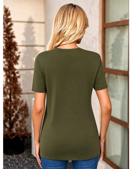 Kadın Kısa Kollu V Yakalı önü Düğmeli Viskon Bluz