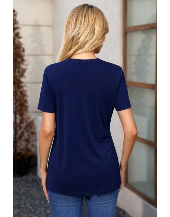 Kadın Kısa Kollu V Yakalı önü Düğmeli Viskon Bluz