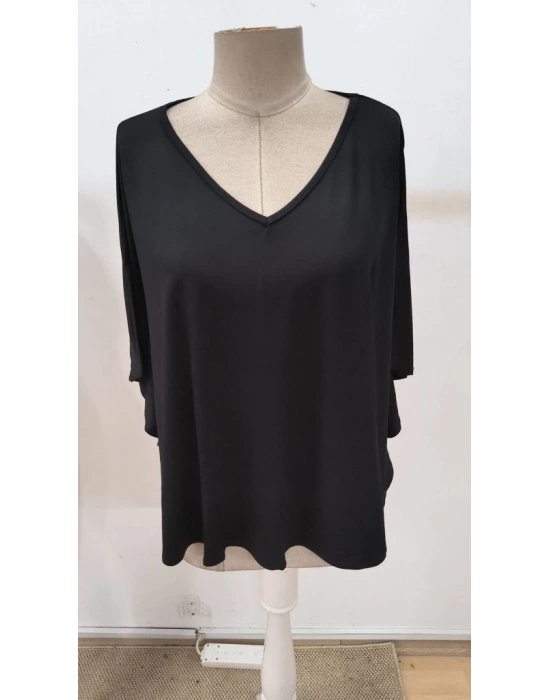 Kadın Kısa Kollu V Yakalı Salaş Viskon Bluz