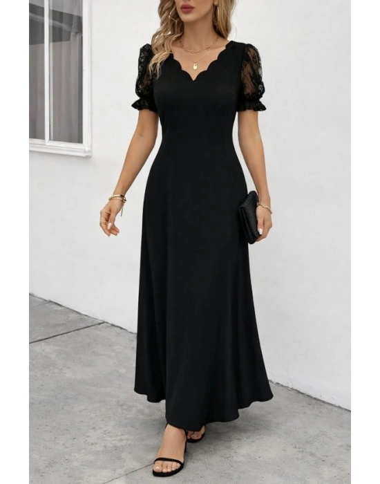 Kadın Kısa Kollu V Yakalı Uzun Janjan Elbise