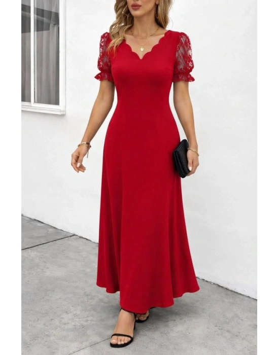 Kadın Kısa Kollu V Yakalı Uzun Janjan Elbise