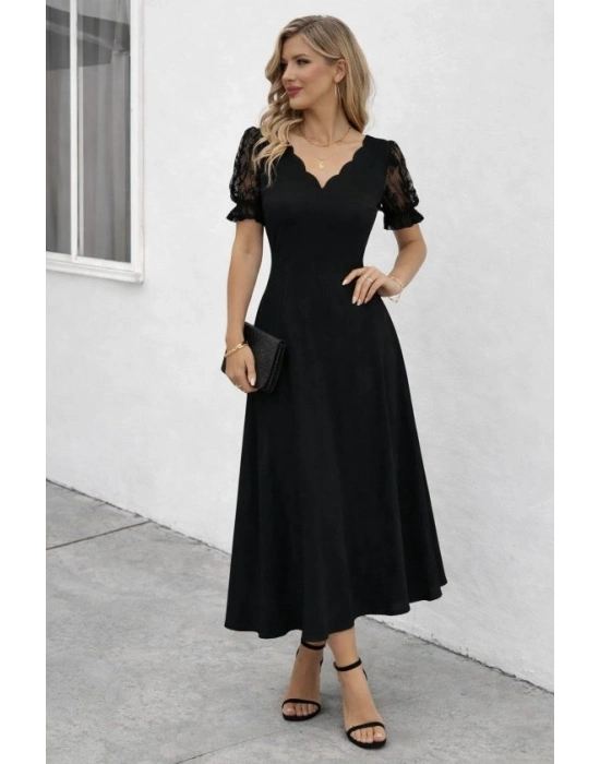 Kadın Kısa Kollu V Yakalı Uzun Janjan Elbise