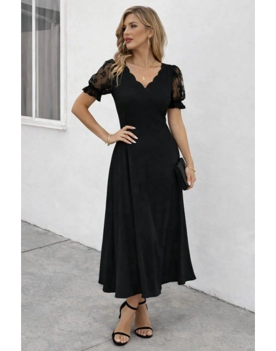Kadın Kısa Kollu V Yakalı Uzun Janjan Elbise