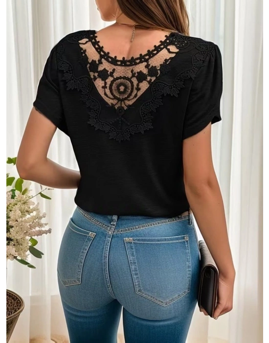 Kadın Kısa Kollu V Yakalı Viskon Bluz