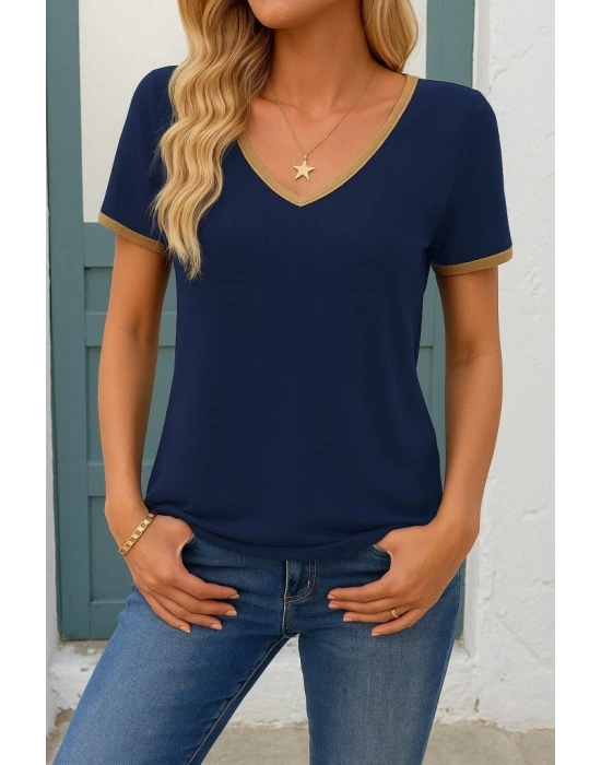 Kadın Kısa Kollu V Yakalı Viskon Bluz