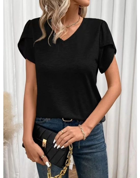 Kadın Kısa Kollu V Yakalı Viskon Bluz