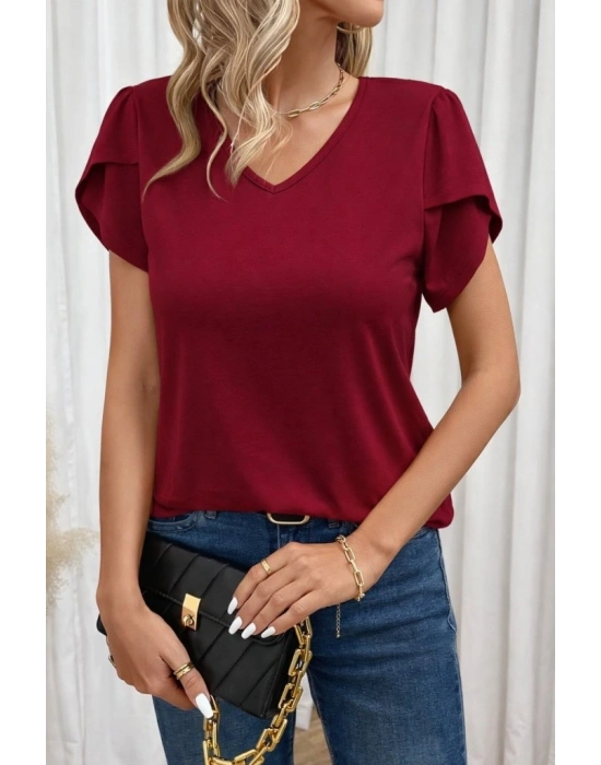 Kadın Kısa Kollu V Yakalı Viskon Bluz