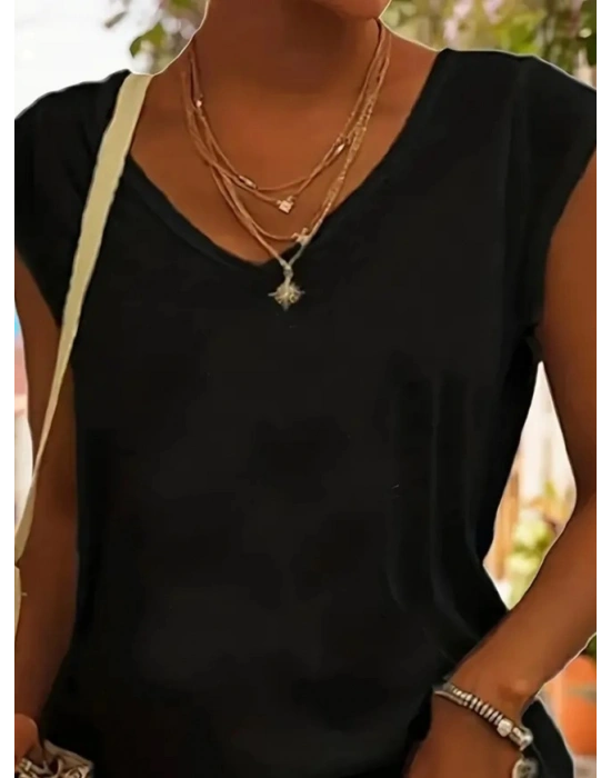 Kadın Kısa Kollu V Yakalı Viskon Bluz