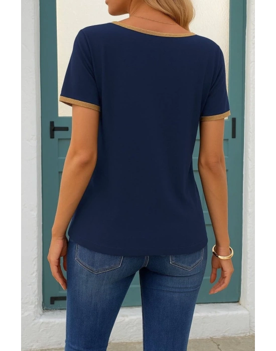 Kadın Kısa Kollu V Yakalı Viskon Bluz