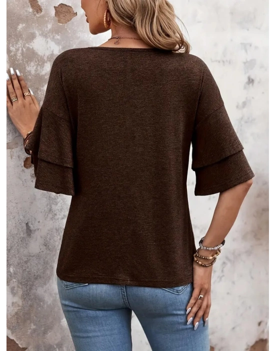 Kadın Kısa Kollu V Yakalı Viskon Bluz