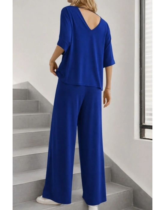 Kadın Kısa Kollu V Yakalı Viskon Bluz Ve Pantolon Ikili Takım