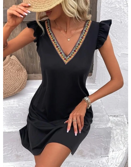 Kadın Kısa Kollu V Yakalı Viskon Elbise