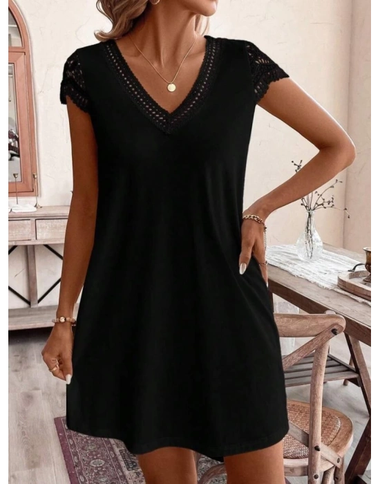 Kadın Kısa Kollu V Yakalı Viskon Elbise