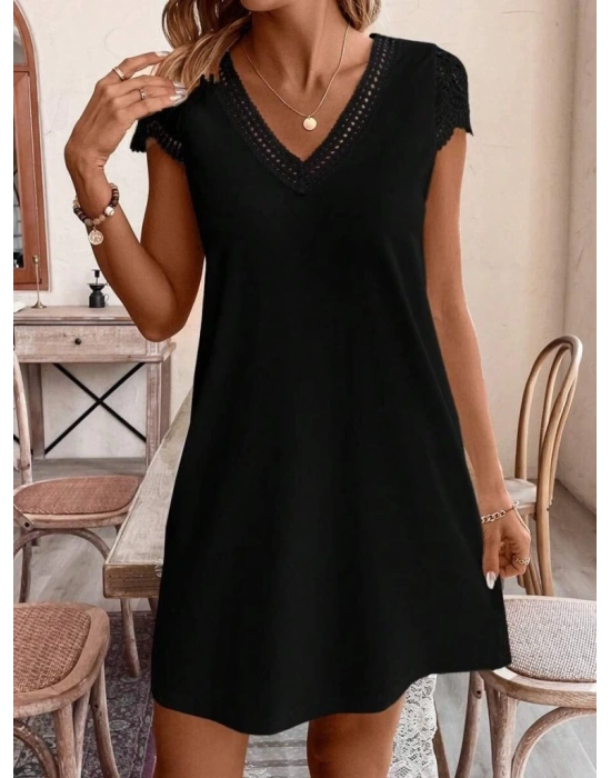 Kadın Kısa Kollu V Yakalı Viskon Elbise