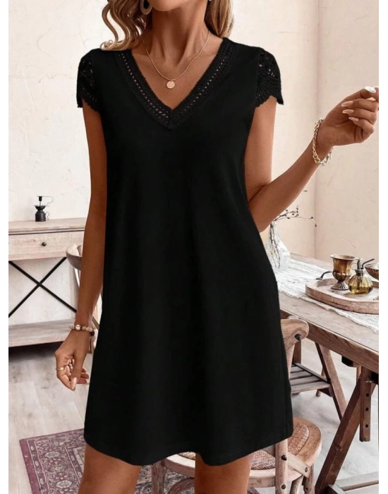 Kadın Kısa Kollu V Yakalı Viskon Elbise