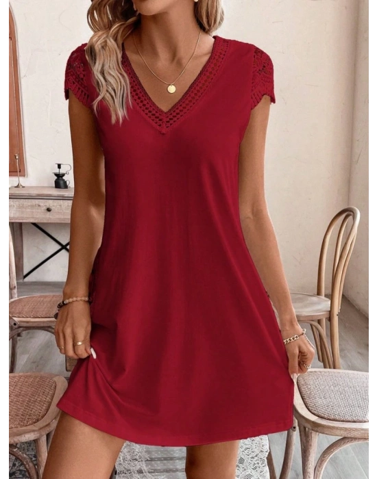 Kadın Kısa Kollu V Yakalı Viskon Elbise