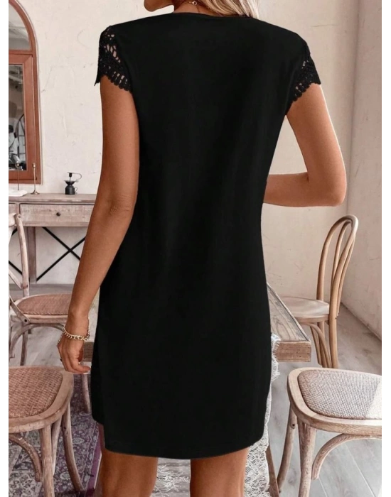 Kadın Kısa Kollu V Yakalı Viskon Elbise