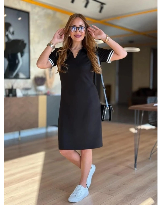 Kadın Kısa Kollu V Yakalı Viskon Iki Iplik Elbise