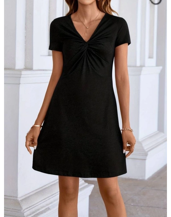 Kadın Kısa Kollu Yaka Detay Viskon Elbise