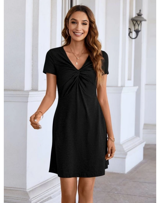 Kadın Kısa Kollu Yaka Detay Viskon Elbise