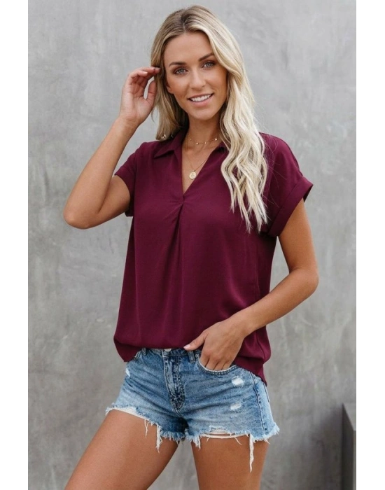 Kadın Kısa Kollu Yakalı Dokuma Viskon Bluz