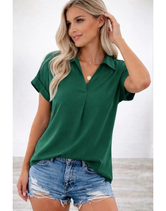 Kadın Kısa Kollu Yakalı Dokuma Viskon Bluz