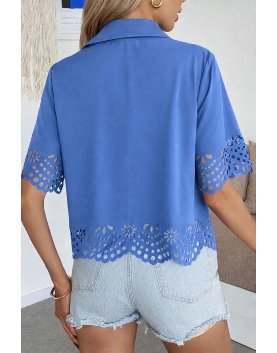 Kadın Kısa Kollu Yakalı önden Düğmeli Dubai Gömlek Bluz