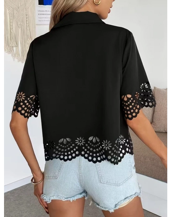 Kadın Kısa Kollu Yakalı önden Düğmeli Dubai Gömlek Bluz