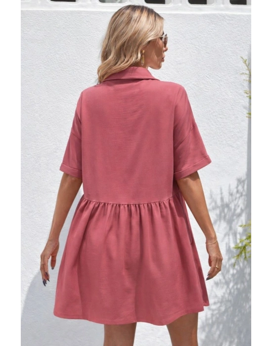 Kadın Kısa Kollu Yakalı önden Düğmeli Kısa Bürümcük Elbise