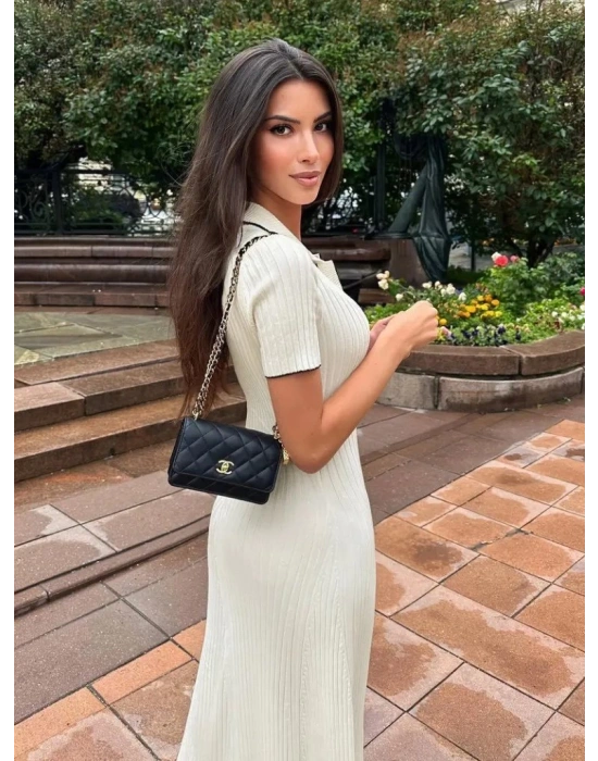 Kadın Kısa Kollu Yakalı önden Düğmeli Maxi Triko Elbise