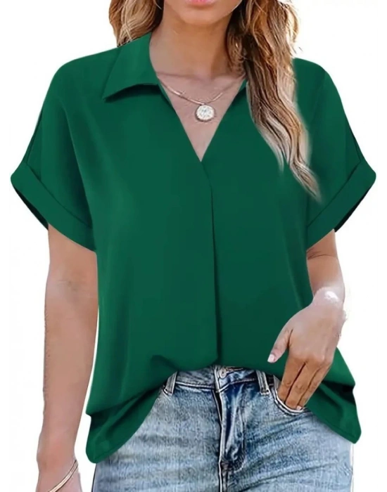 Kadın Kısa Kollu Yakalı Uzun Sandy Bluz